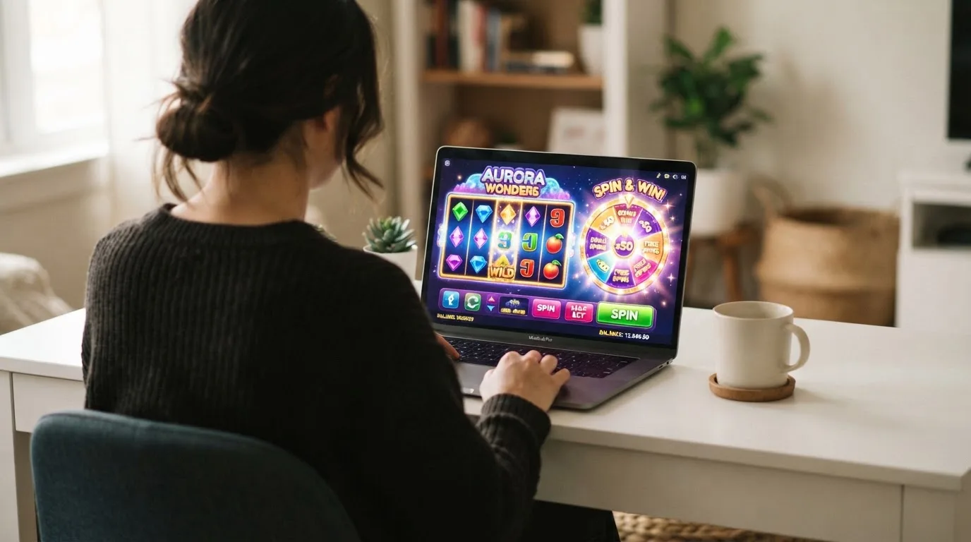 Person am Laptop liest eine Übersichtsseite zu Glücksspielen im Internet — beste casino ohne verifizierung auszahlen